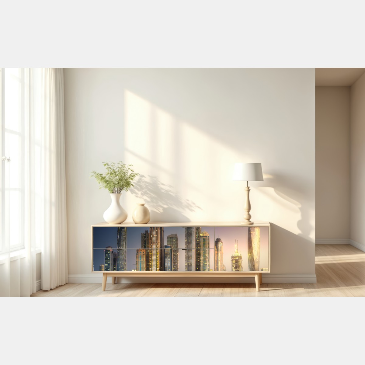 Naklejka repozycjonowalna złota panorama miasta o zmierzchu – Wallissimo® Naklejka repozycjonowalna złota panorama miasta o zmierzchu – Wallissimo®