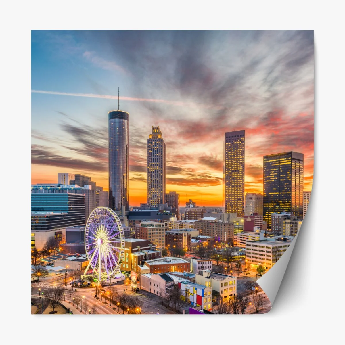Naklejka repozycjonowalna Atlanta panorama miasta przy zachodzie słońca – Wallissimo® Naklejka repozycjonowalna Atlanta panorama miasta przy zachodzie słońca – Wallissimo®