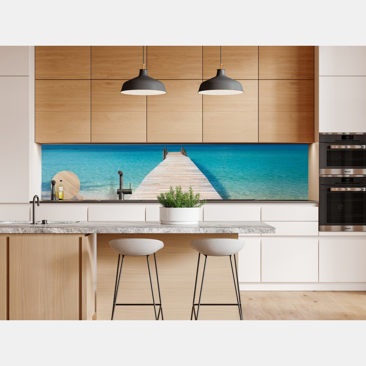 Naklejka repozycjonowalna drewniany pomost nad turkusowym morzem – Wallissimo® Naklejka repozycjonowalna drewniany pomost nad turkusowym morzem – Wallissimo®