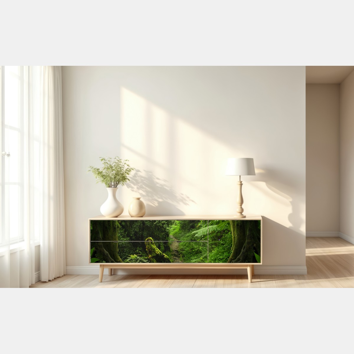 Naklejka repozycjonowalna zaczarowana mszysta leśna ścieżka – Wallissimo® Naklejka repozycjonowalna zaczarowana mszysta leśna ścieżka – Wallissimo®