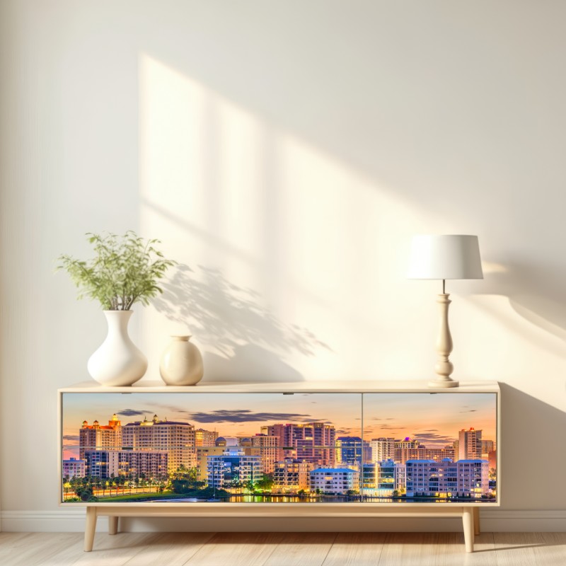 Naklejka repozycjonowalna Sarasota o świcie nad zatoką – Wallissimo® Naklejka repozycjonowalna Sarasota o świcie nad zatoką – Wallissimo®