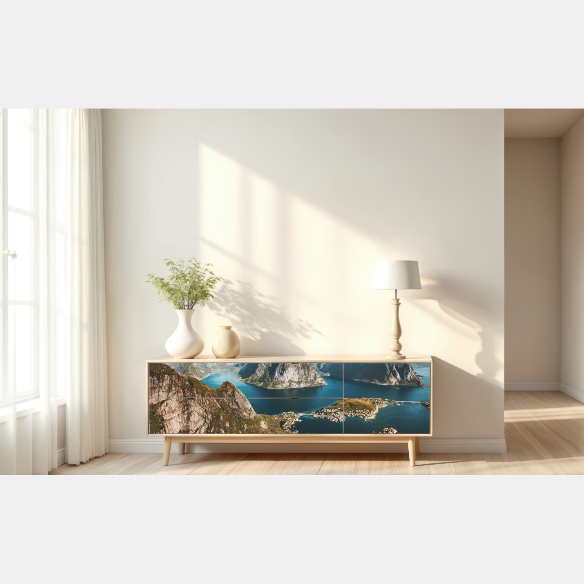 Naklejka repozycjonowalna majestatyczna panorama górskiego fiordu – Wallissimo® Naklejka repozycjonowalna majestatyczna panorama górskiego fiordu – Wallissimo®