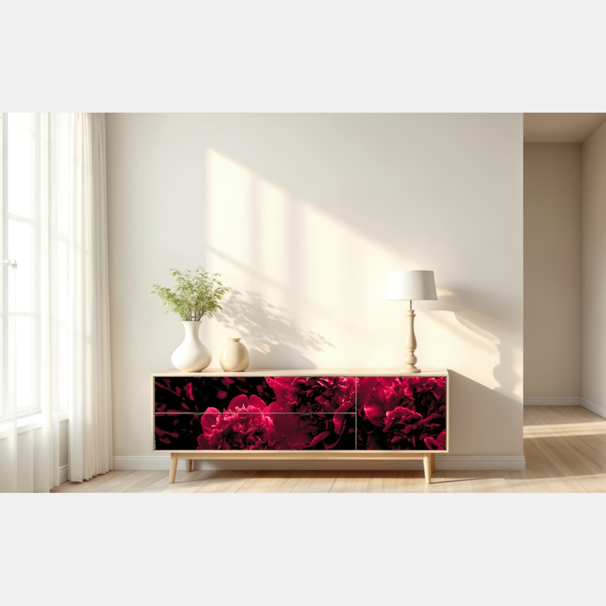 Naklejka repozycjonowalna nastrojowe różowe piwonie – Wallissimo® Naklejka repozycjonowalna nastrojowe różowe piwonie – Wallissimo®