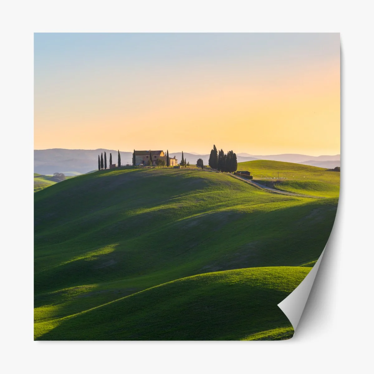 Naklejka repozycjonowalna gospodarstwo na zielonych wzgórzach, Crete Senesi – Wallissimo® Naklejka repozycjonowalna gospodarstwo na zielonych wzgórzach, Crete Senesi – Wallissimo®