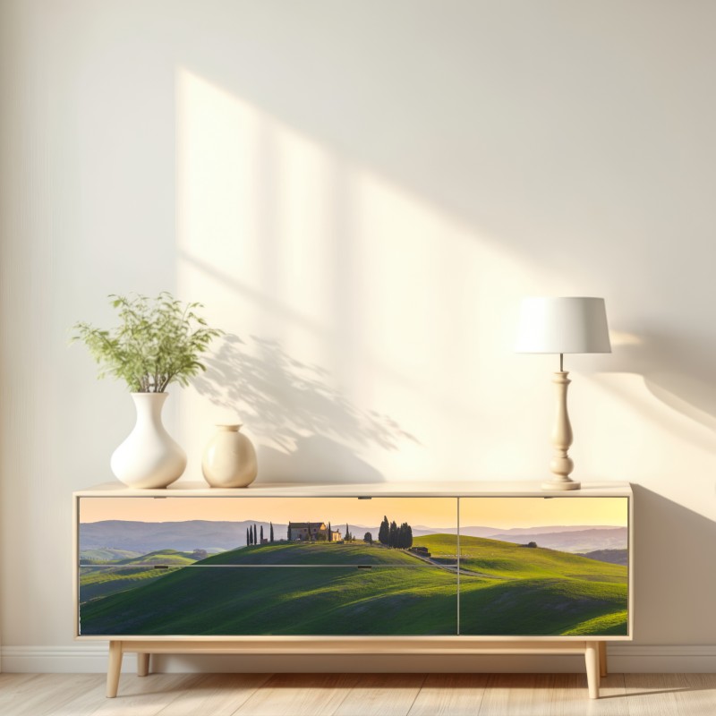 Naklejka repozycjonowalna gospodarstwo na zielonych wzgórzach, Crete Senesi – Wallissimo® Naklejka repozycjonowalna gospodarstwo na zielonych wzgórzach, Crete Senesi – Wallissimo®