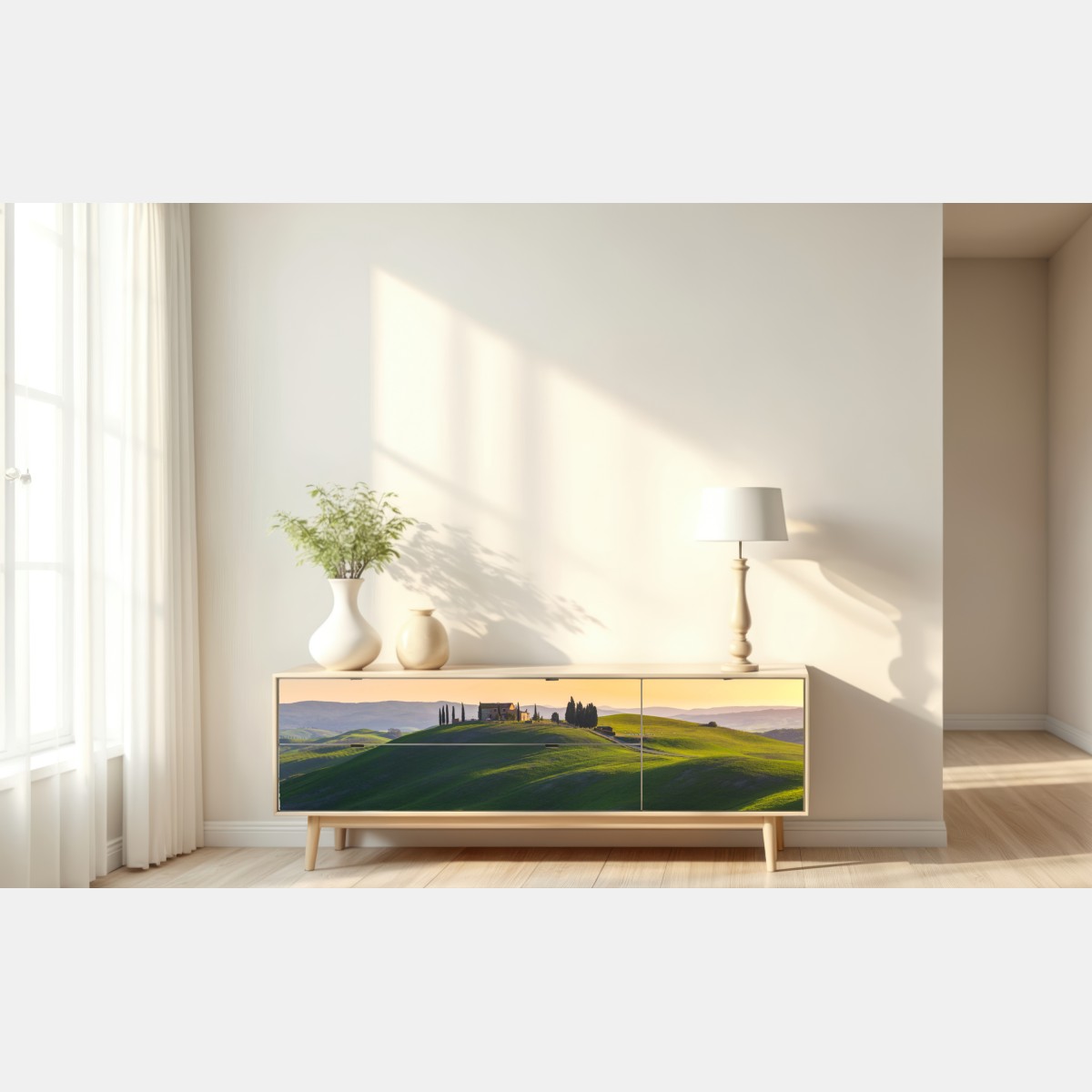 Naklejka repozycjonowalna gospodarstwo na zielonych wzgórzach, Crete Senesi – Wallissimo® Naklejka repozycjonowalna gospodarstwo na zielonych wzgórzach, Crete Senesi – Wallissimo®