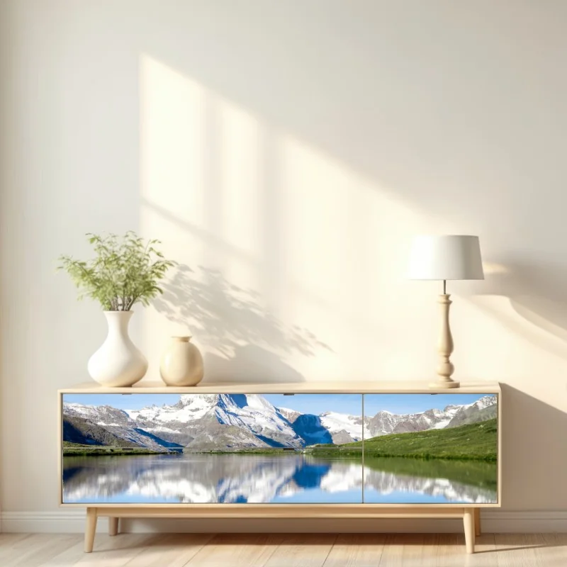 Naklejka repozycjonowalna majestatyczne odbicie góry nad alpejskim jeziorem – Wallissimo® Naklejka repozycjonowalna majestatyczne odbicie góry nad alpejskim jeziorem – Wallissimo®