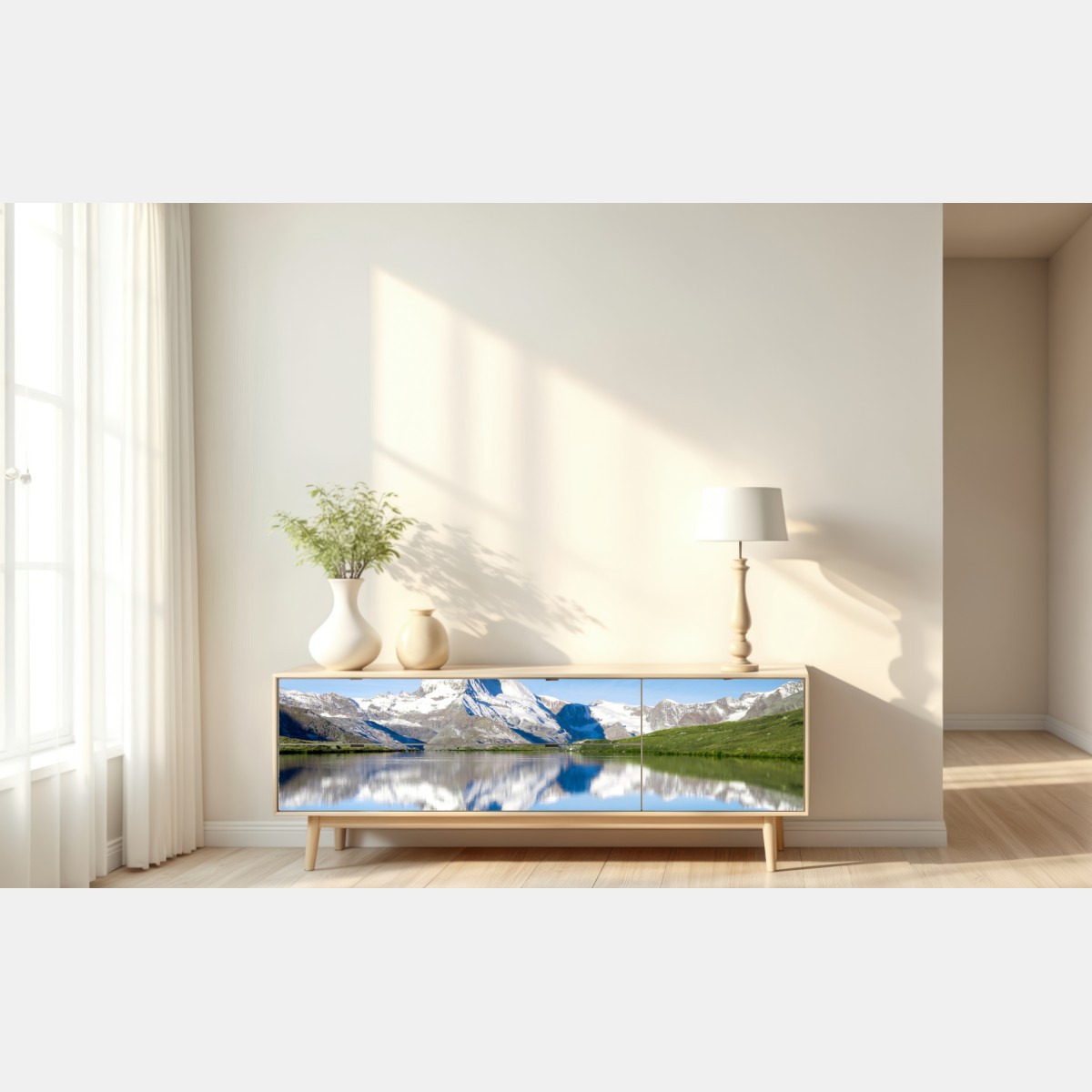 Naklejka repozycjonowalna majestatyczne odbicie góry nad alpejskim jeziorem – Wallissimo® Naklejka repozycjonowalna majestatyczne odbicie góry nad alpejskim jeziorem – Wallissimo®