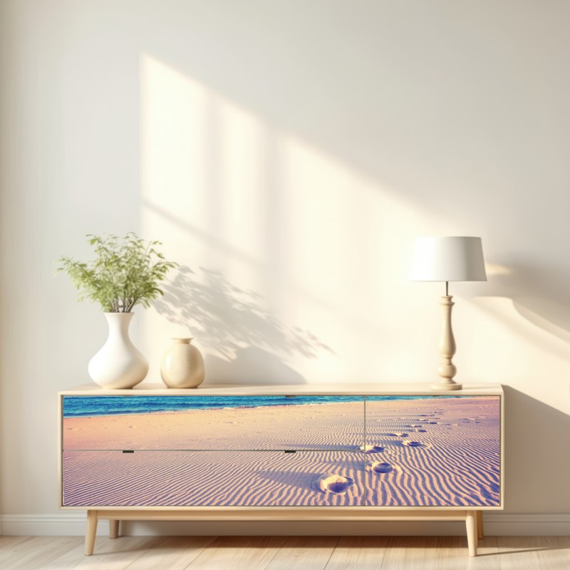 Naklejka repozycjonowalna magiczne odciski na letniej plaży – Wallissimo® Naklejka repozycjonowalna magiczne odciski na letniej plaży – Wallissimo®