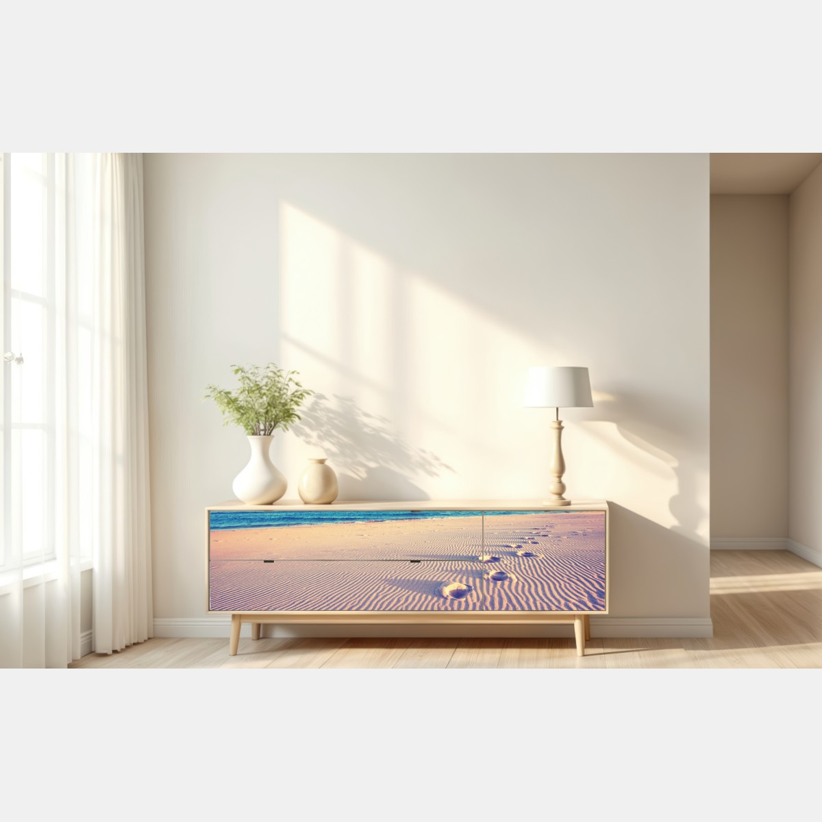 Naklejka repozycjonowalna magiczne odciski na letniej plaży – Wallissimo® Naklejka repozycjonowalna magiczne odciski na letniej plaży – Wallissimo®