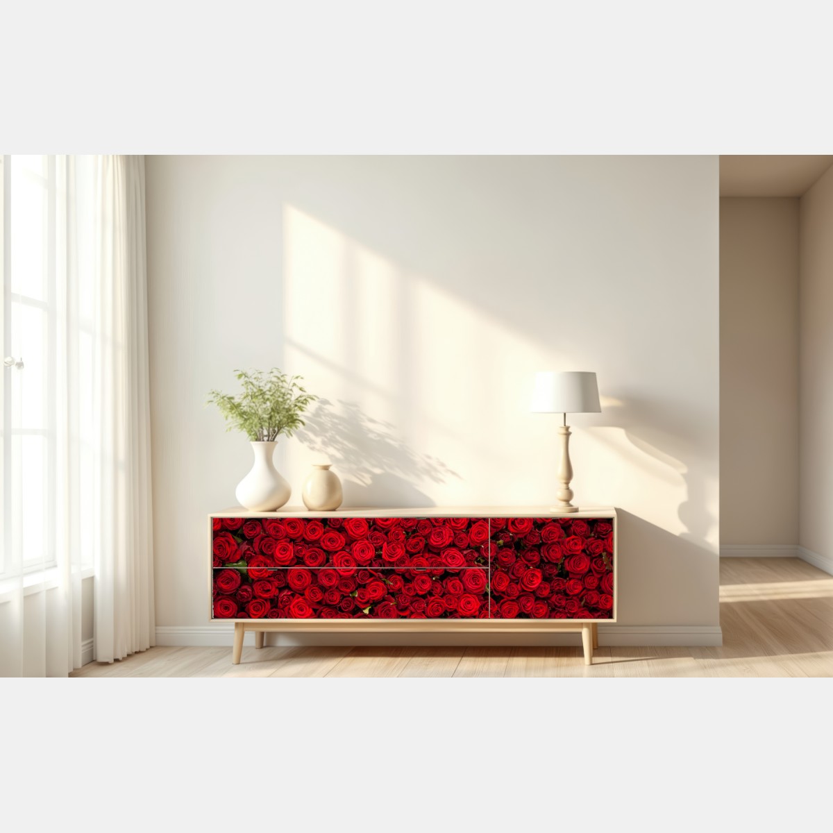Naklejka repozycjonowalna nieskończona ściana czerwonych róż – Wallissimo® Naklejka repozycjonowalna nieskończona ściana czerwonych róż – Wallissimo®