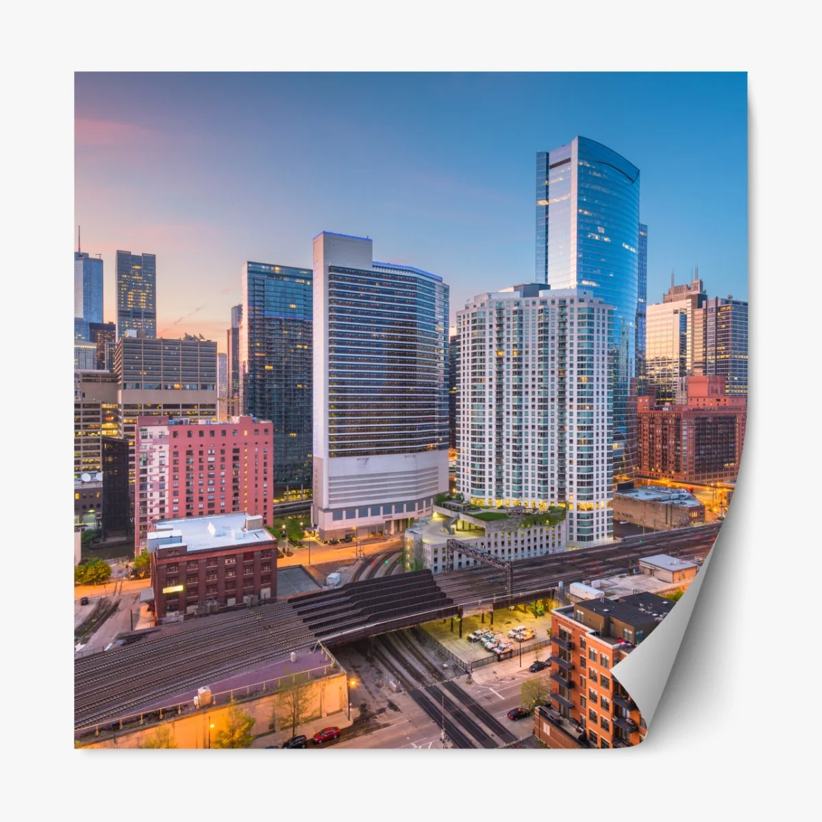 Naklejka repozycjonowalna panorama Chicago o zmierzchu – Wallissimo® Naklejka repozycjonowalna panorama Chicago o zmierzchu – Wallissimo®