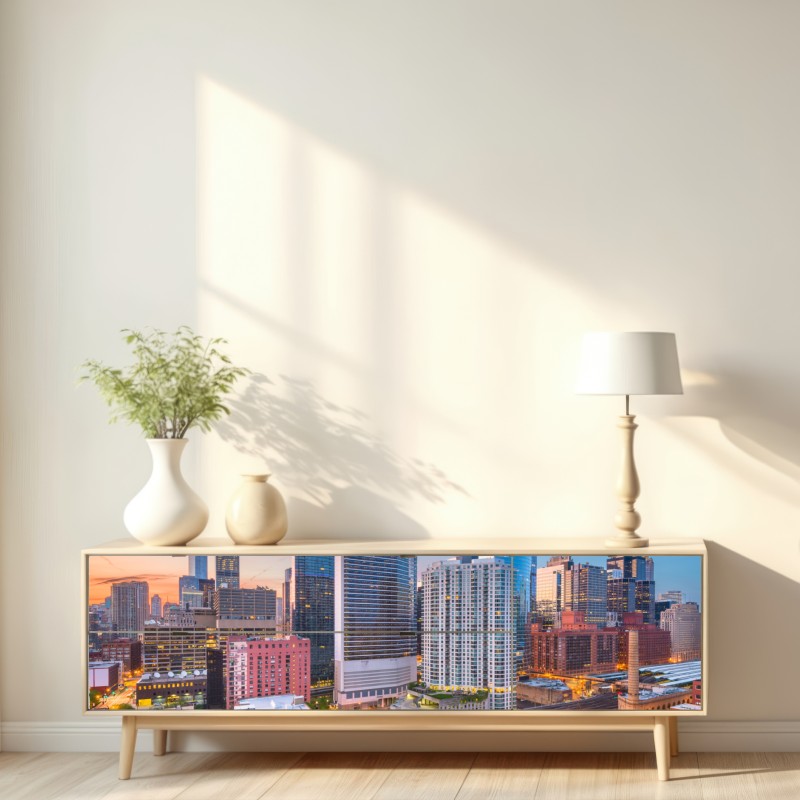 Naklejka repozycjonowalna panorama Chicago o zmierzchu – Wallissimo® Naklejka repozycjonowalna panorama Chicago o zmierzchu – Wallissimo®