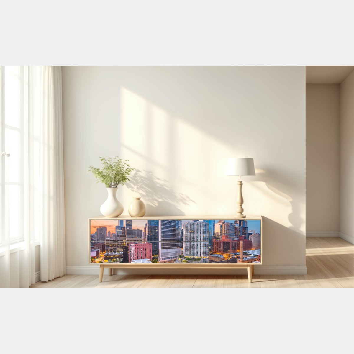 Naklejka repozycjonowalna panorama Chicago o zmierzchu – Wallissimo® Naklejka repozycjonowalna panorama Chicago o zmierzchu – Wallissimo®