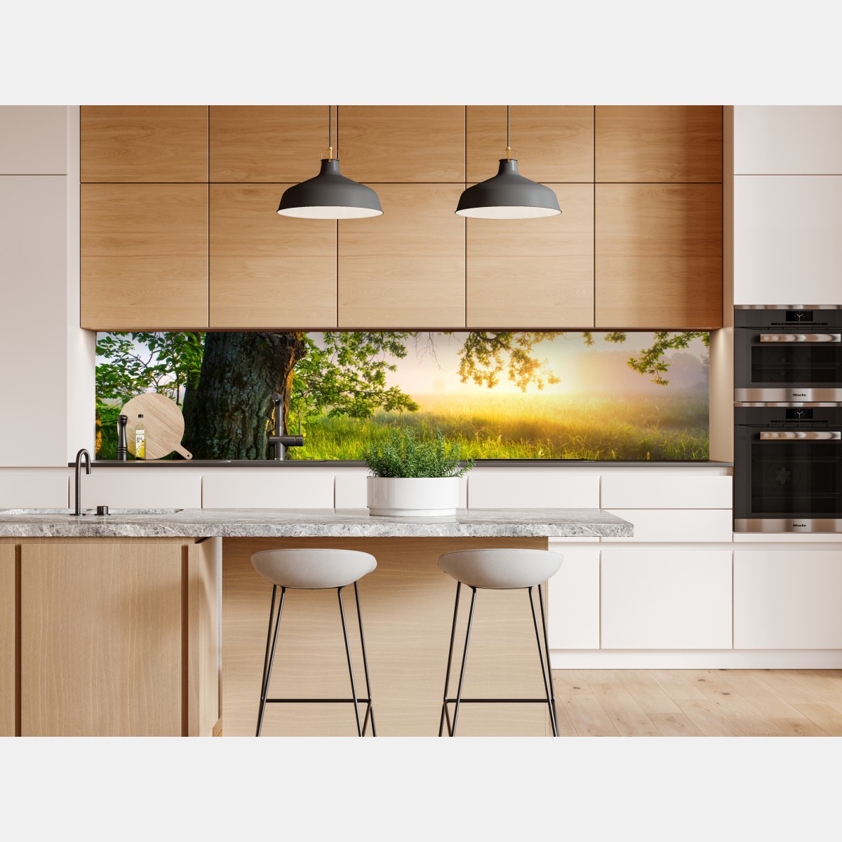 Naklejka repozycjonowalna poranny dąb na rozświetlonej łące – Wallissimo® Naklejka repozycjonowalna poranny dąb na rozświetlonej łące – Wallissimo®