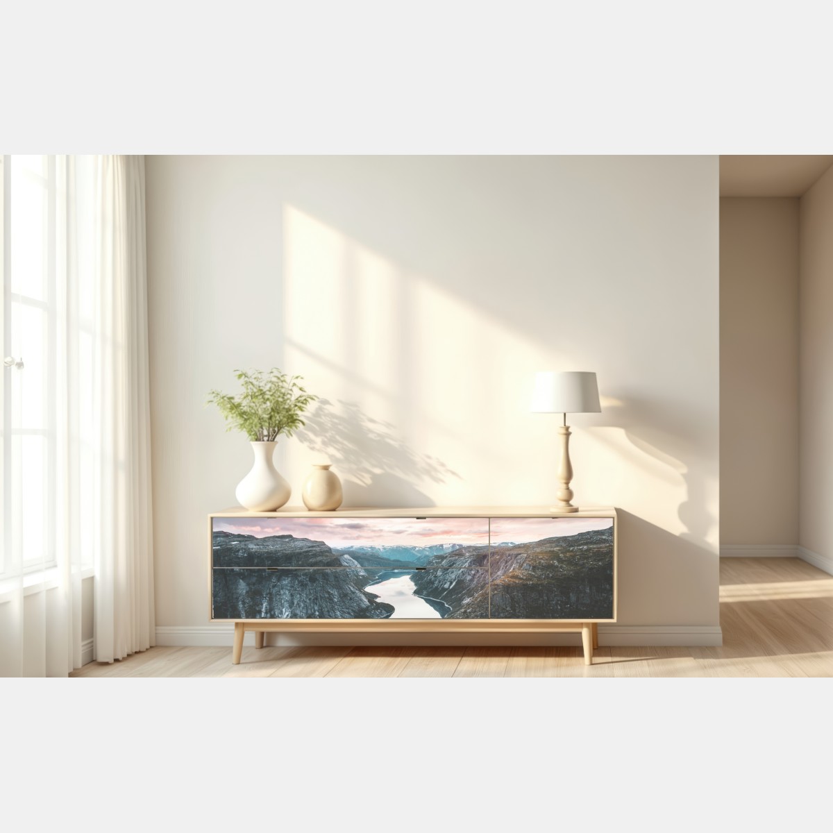 Naklejka repozycjonowalna spokojny fiord o zachodzie słońca – Wallissimo® Naklejka repozycjonowalna spokojny fiord o zachodzie słońca – Wallissimo®