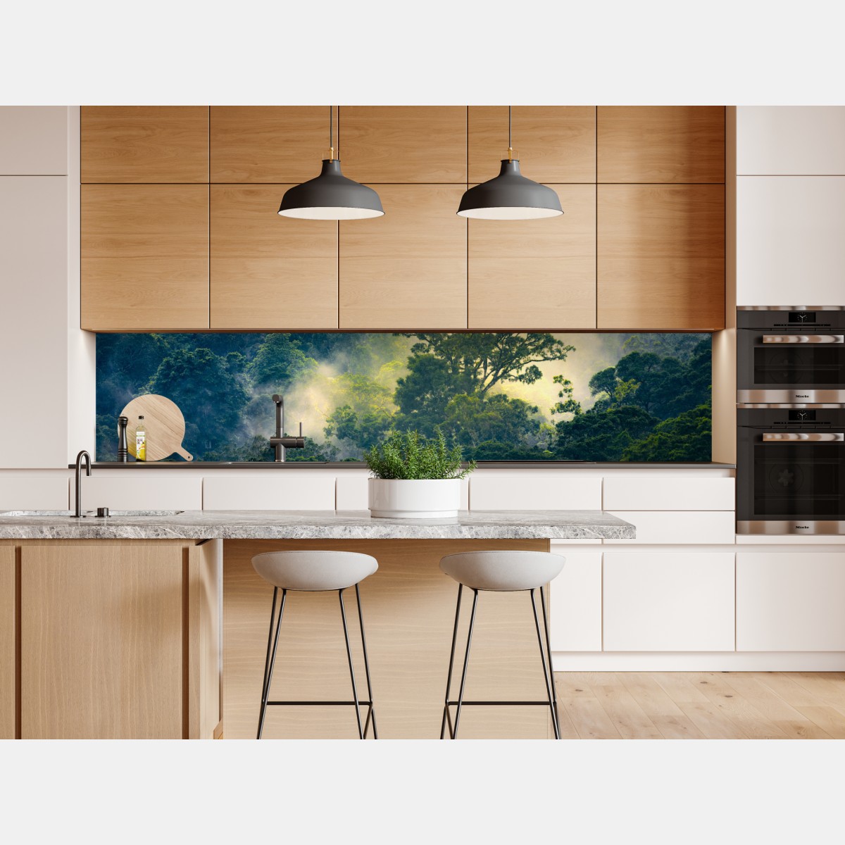 Naklejka repozycjonowalna mglisty las deszczowy z koronami drzew – Wallissimo® Naklejka repozycjonowalna mglisty las deszczowy z koronami drzew – Wallissimo®