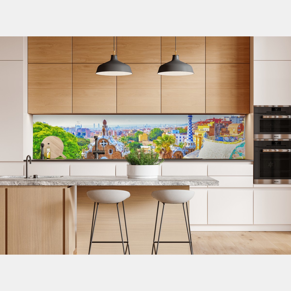 Naklejka repozycjonowalna żywa Barcelona Park Güell mozaikowa panorama – Wallissimo® Naklejka repozycjonowalna żywa Barcelona Park Güell mozaikowa panorama – Wallissimo®