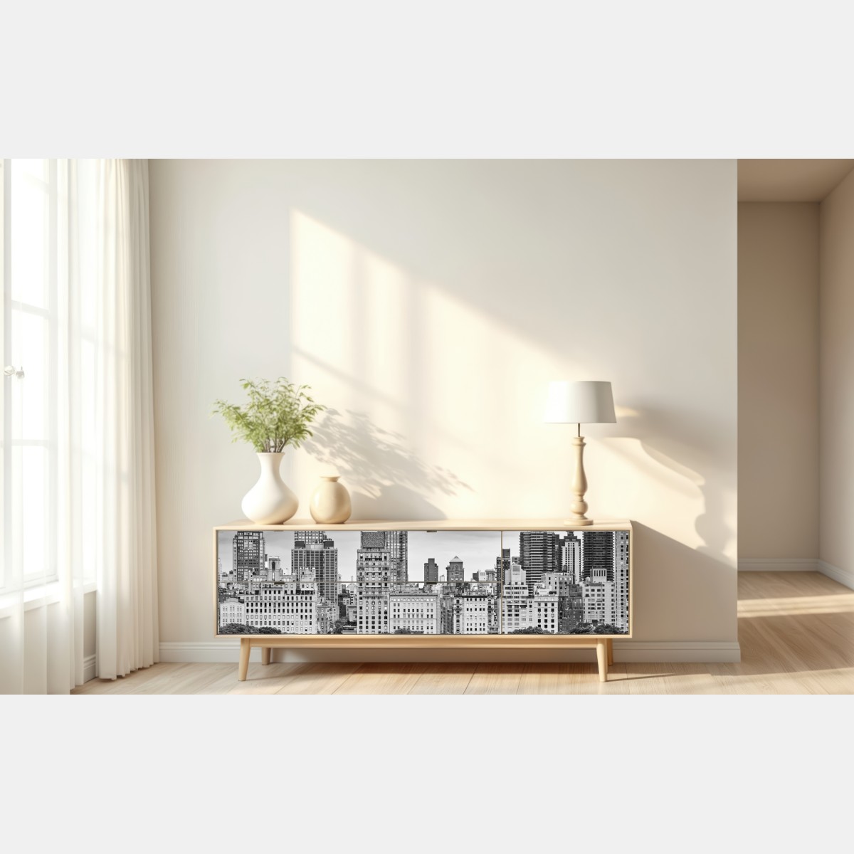 Naklejka repozycjonowalna Manhattan panorama Upper East Side w czerni i bieli – Wallissimo® Naklejka repozycjonowalna Manhattan panorama Upper East Side w czerni i bieli – Wallissimo®