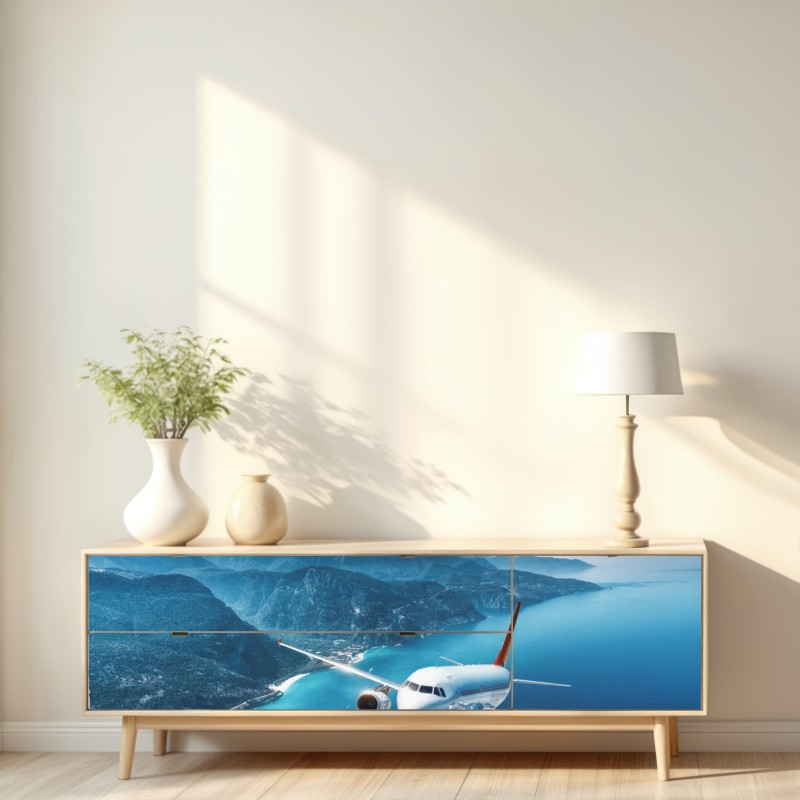 Naklejka repozycjonowalna lot nad wybrzeżem i turkusowym morzem – Wallissimo® Naklejka repozycjonowalna lot nad wybrzeżem i turkusowym morzem – Wallissimo®