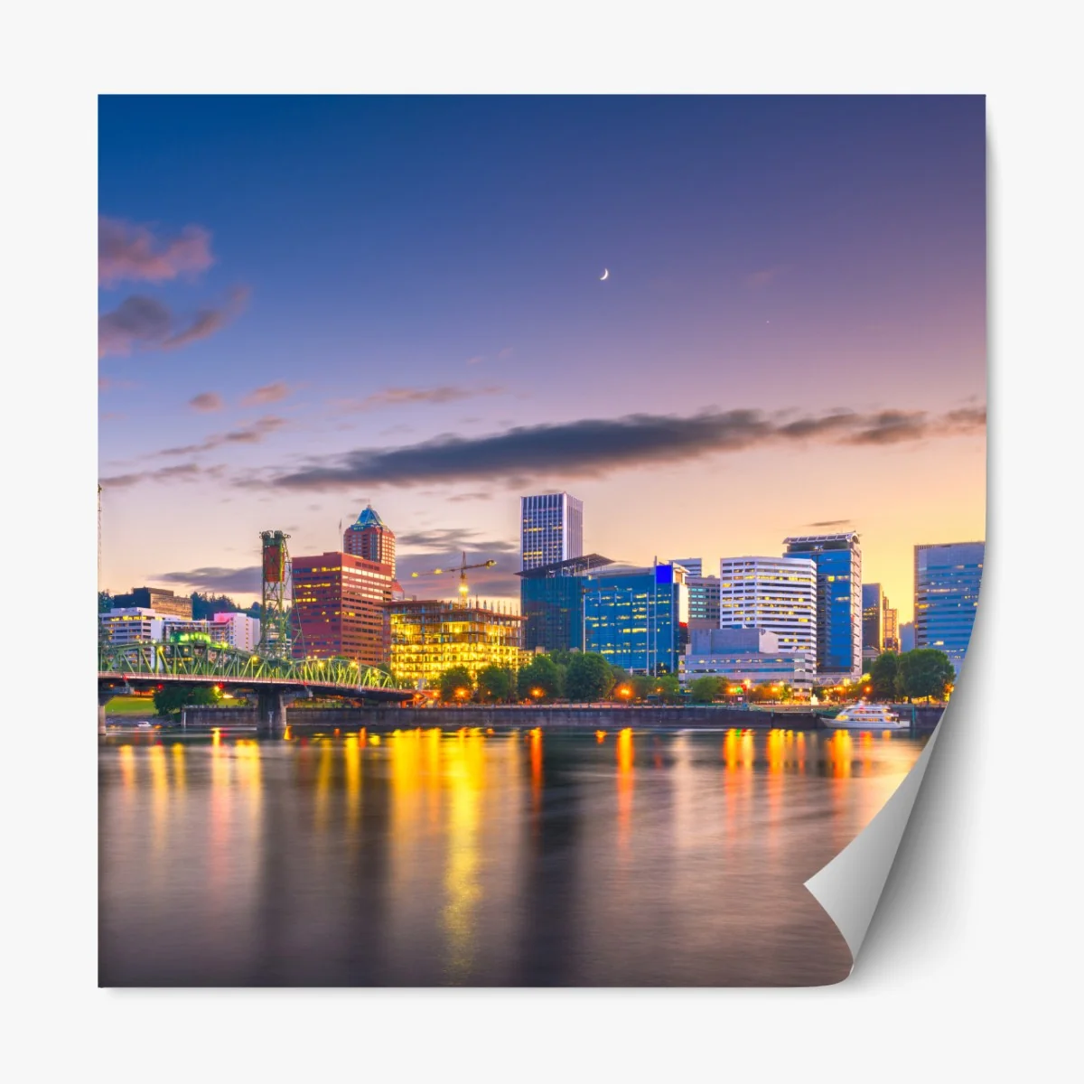 Naklejka repozycjonowalna Portland panorama miasta o zmierzchu nad rzeką Willamette – Wallissimo® Naklejka repozycjonowalna Portland panorama miasta o zmierzchu nad rzeką Willamette – Wallissimo®