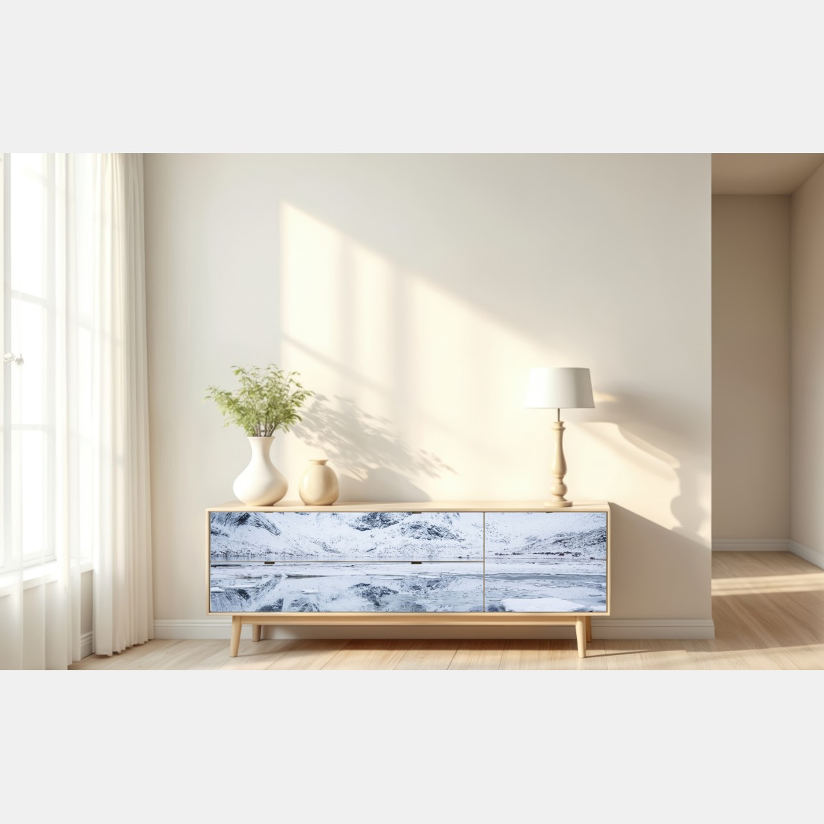 Naklejka repozycjonowalna śnieżne odbicie górskie w Norwegii – Wallissimo® Naklejka repozycjonowalna śnieżne odbicie górskie w Norwegii – Wallissimo®