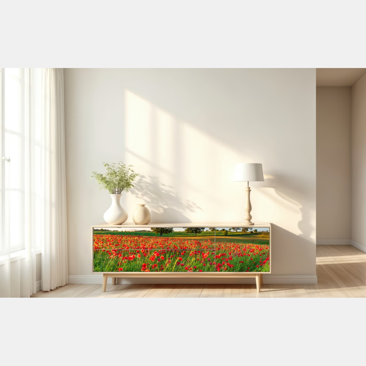 Naklejka repozycjonowalna pole czerwonych maków koło Corbridge – Wallissimo® Naklejka repozycjonowalna pole czerwonych maków koło Corbridge – Wallissimo®