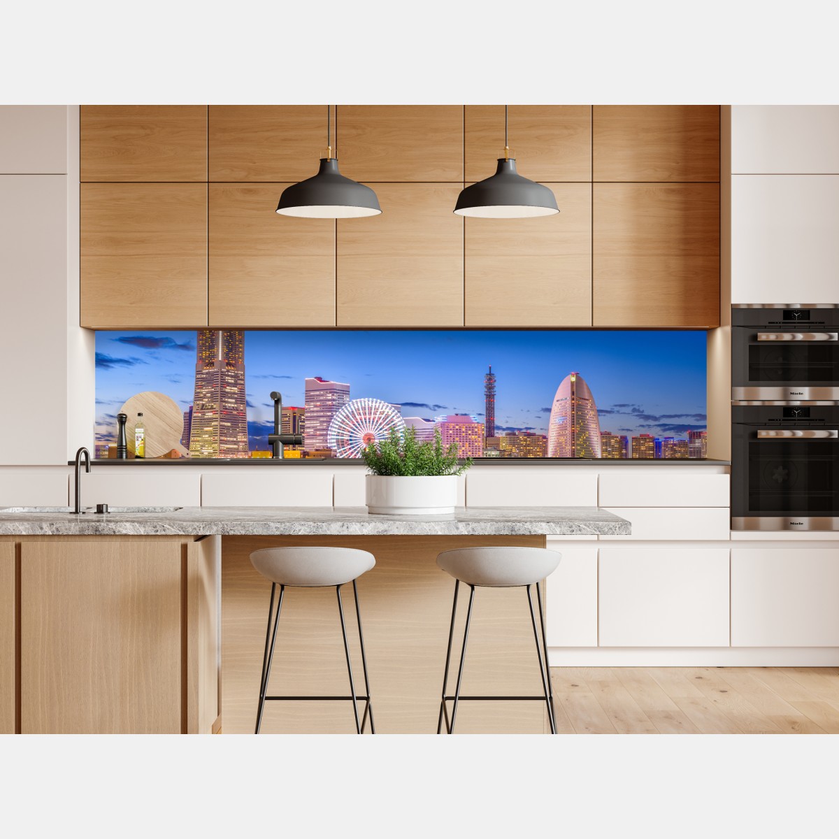 Naklejka repozycjonowalna Yokohama panorama miasta o zmierzchu – Wallissimo® Naklejka repozycjonowalna Yokohama panorama miasta o zmierzchu – Wallissimo®