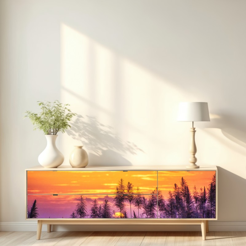 Naklejka repozycjonowalna złoty zachód słońca nad trawami – Wallissimo® Naklejka repozycjonowalna złoty zachód słońca nad trawami – Wallissimo®