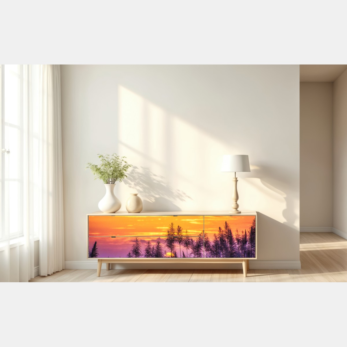 Naklejka repozycjonowalna złoty zachód słońca nad trawami – Wallissimo® Naklejka repozycjonowalna złoty zachód słońca nad trawami – Wallissimo®