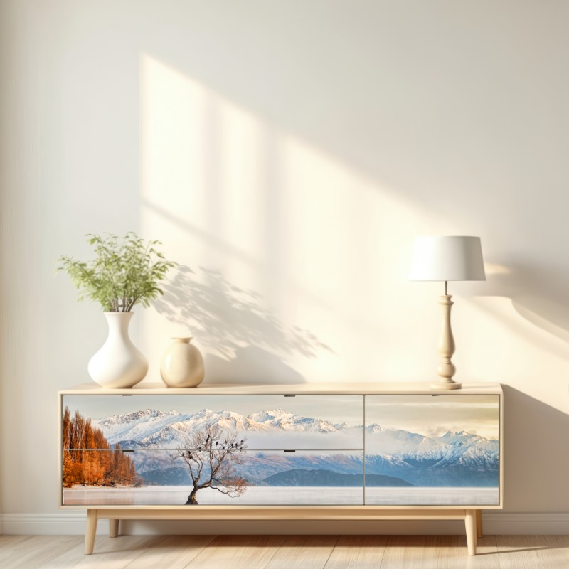 Naklejka repozycjonowalna samotne drzewo nad jeziorem Wanaka – Wallissimo® Naklejka repozycjonowalna samotne drzewo nad jeziorem Wanaka – Wallissimo®