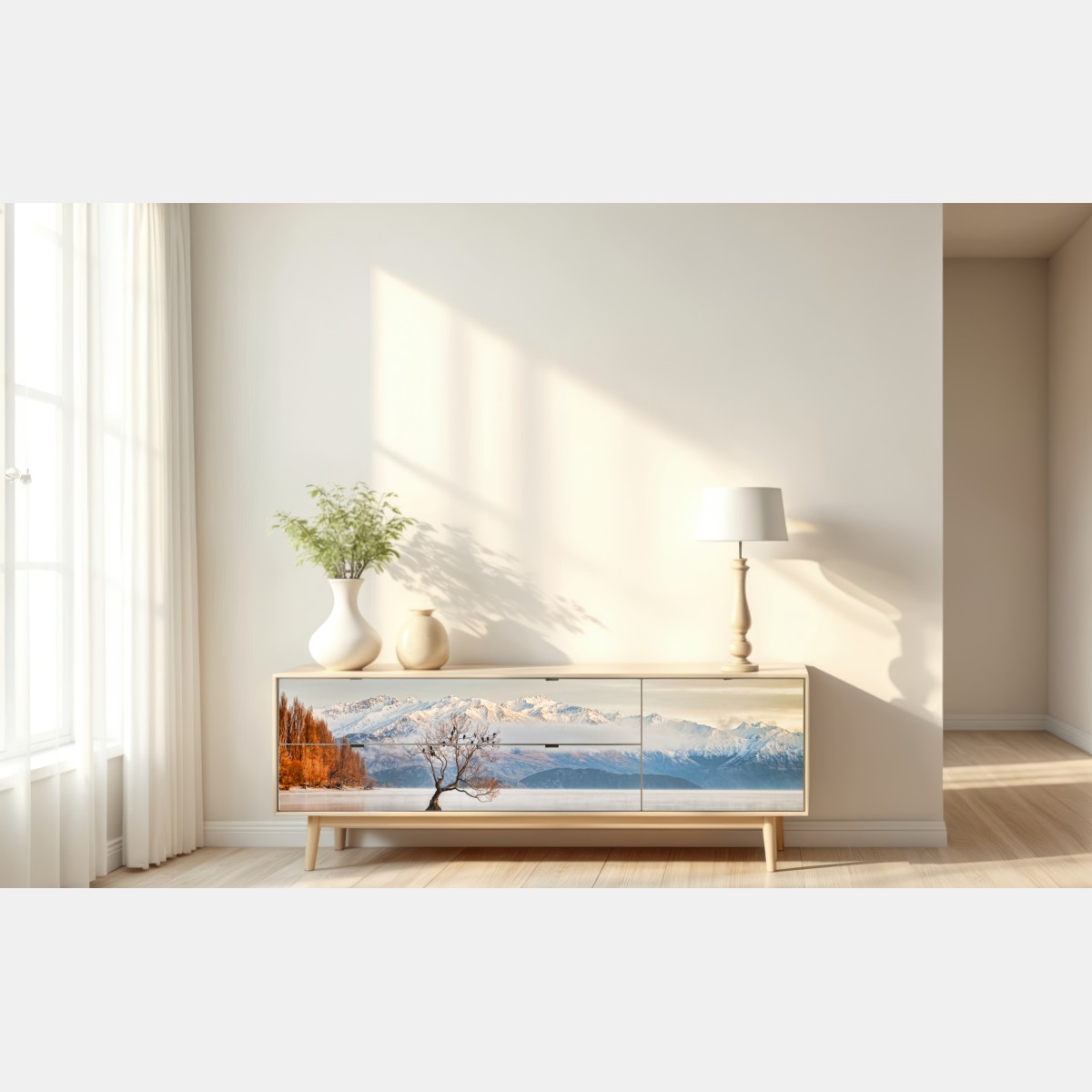 Naklejka repozycjonowalna samotne drzewo nad jeziorem Wanaka – Wallissimo® Naklejka repozycjonowalna samotne drzewo nad jeziorem Wanaka – Wallissimo®