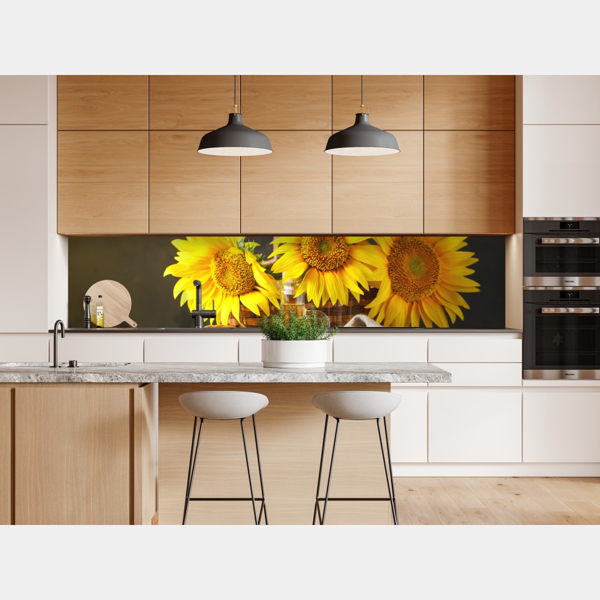 Naklejka repozycjonowalna jasna martwa natura ze słonecznikami, ziarnami i olejem – Wallissimo® Naklejka repozycjonowalna jasna martwa natura ze słonecznikami, ziarnami i olejem – Wallissimo®