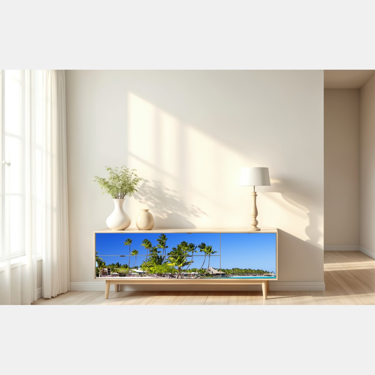 Naklejka repozycjonowalna tropikalna plaża w Cap Cana – Wallissimo® Naklejka repozycjonowalna tropikalna plaża w Cap Cana – Wallissimo®