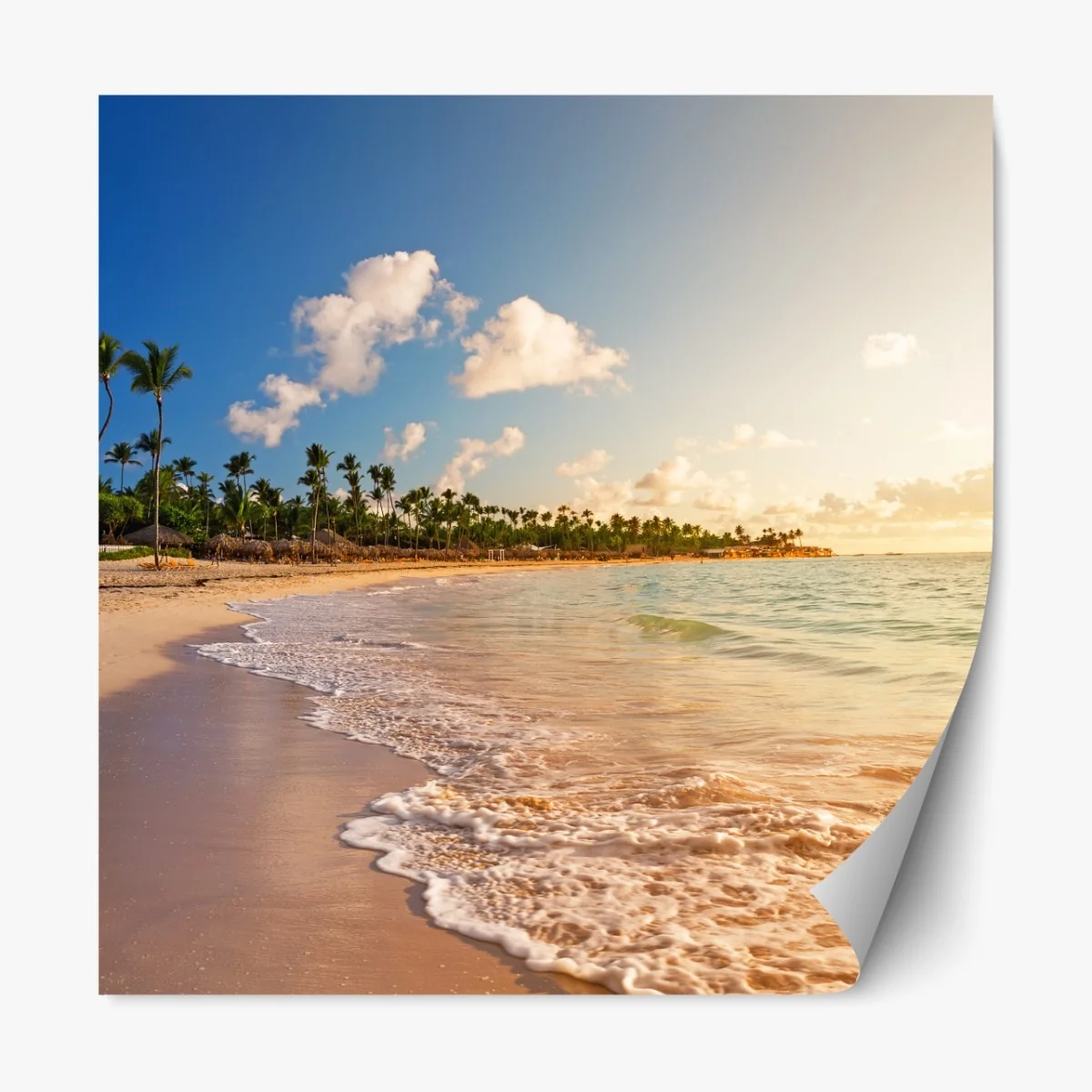 Naklejka repozycjonowalna tropikalny zachód słońca na plaży z sylwetkami palm – Wallissimo® Naklejka repozycjonowalna tropikalny zachód słońca na plaży z sylwetkami palm – Wallissimo®