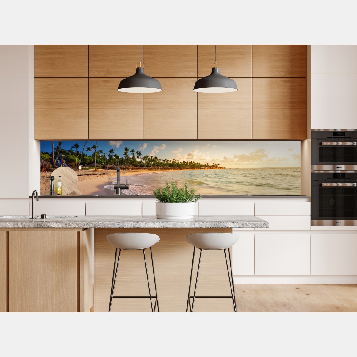 Naklejka repozycjonowalna tropikalny zachód słońca na plaży z sylwetkami palm – Wallissimo® Naklejka repozycjonowalna tropikalny zachód słońca na plaży z sylwetkami palm – Wallissimo®