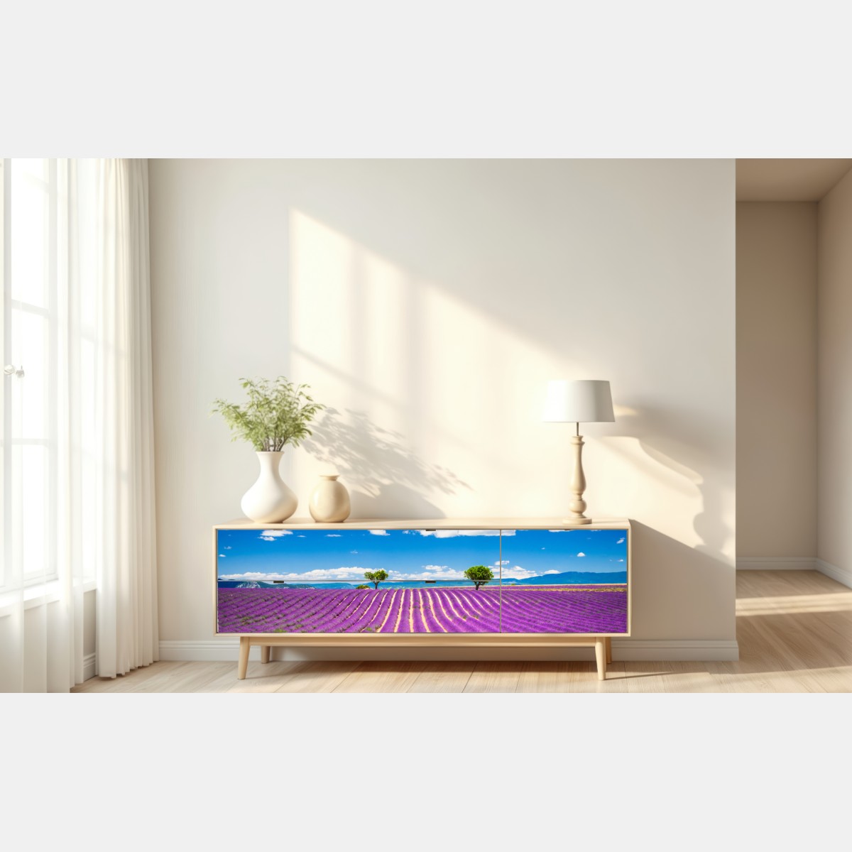 Naklejka repozycjonowalna pola lawendy w Prowansji – Wallissimo® Naklejka repozycjonowalna pola lawendy w Prowansji – Wallissimo®