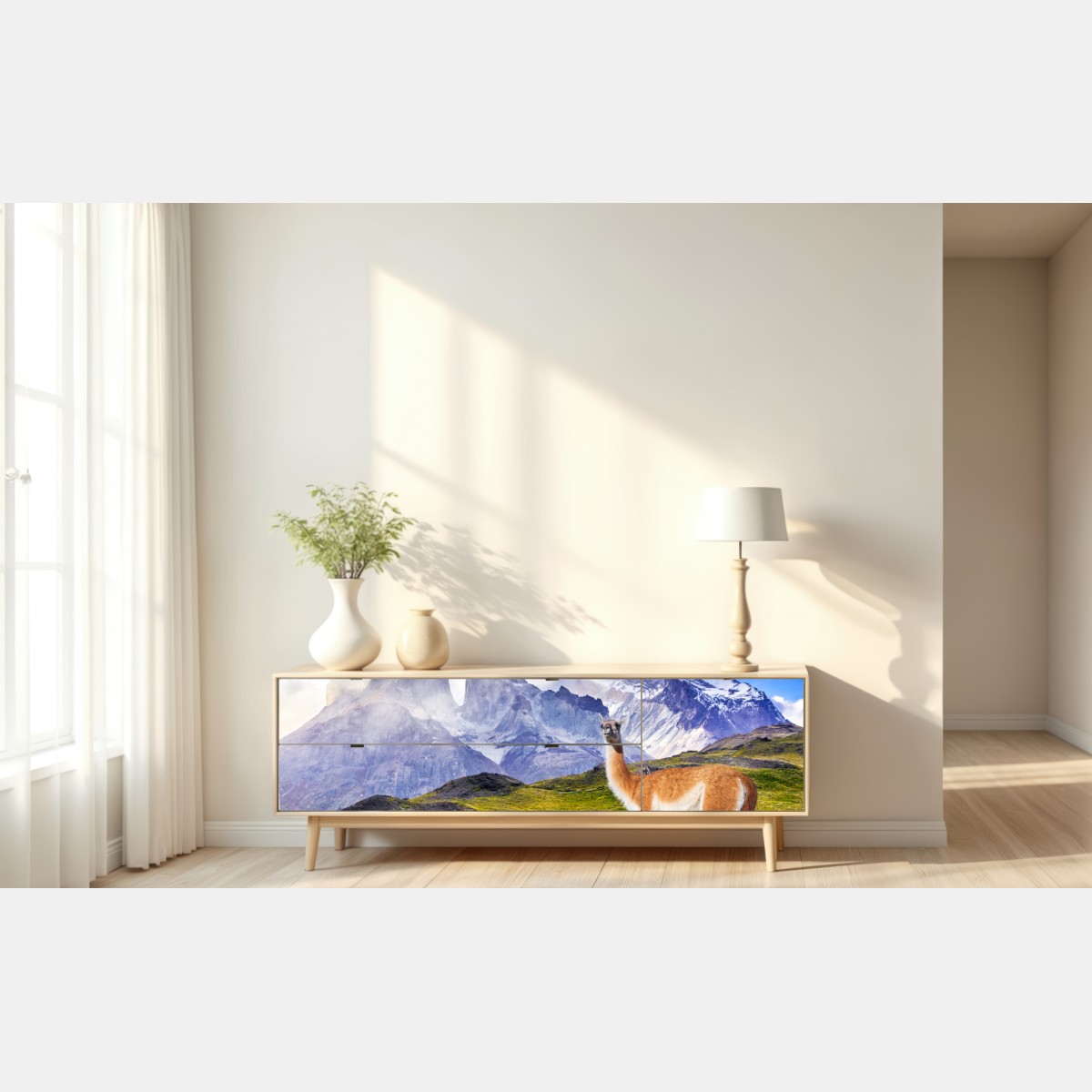 Naklejka repozycjonowalna Torres del Paine Patagonia krajobraz z guanako – Wallissimo® Naklejka repozycjonowalna Torres del Paine Patagonia krajobraz z guanako – Wallissimo®