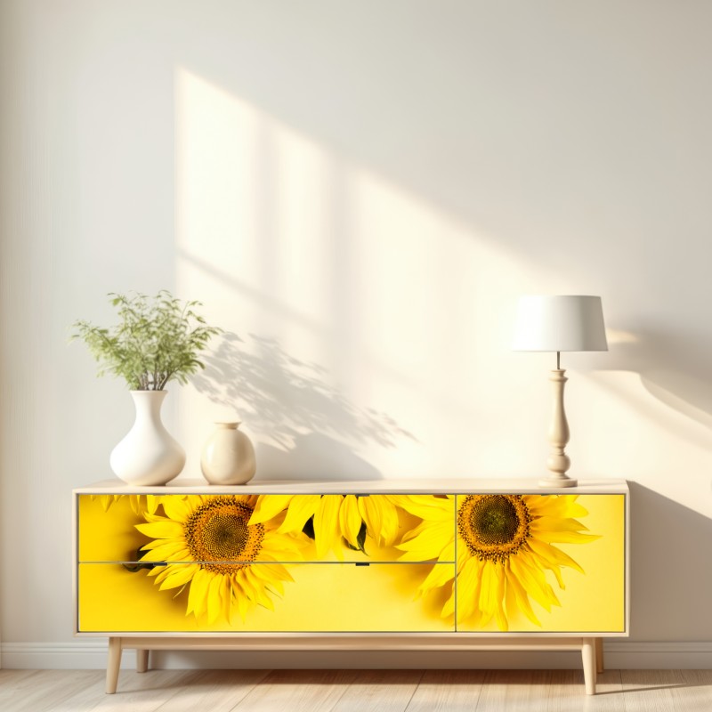 Naklejka repozycjonowalna jasny bukiet słoneczników na żółtym tle – Wallissimo® Naklejka repozycjonowalna jasny bukiet słoneczników na żółtym tle – Wallissimo®