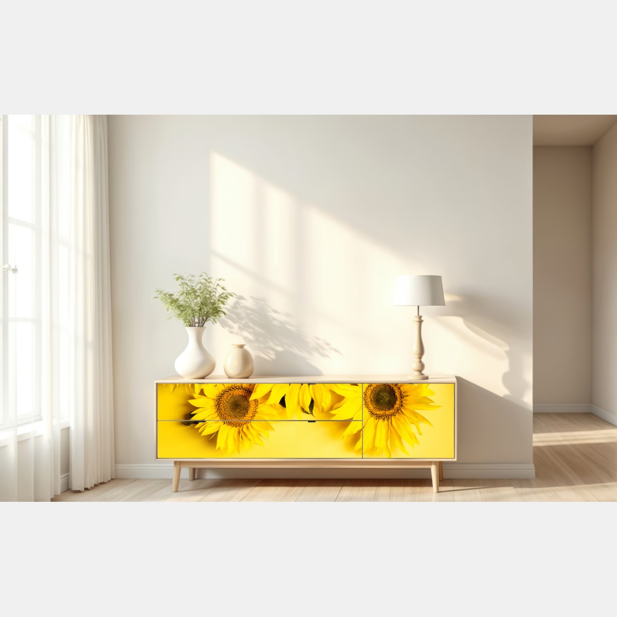 Naklejka repozycjonowalna jasny bukiet słoneczników na żółtym tle – Wallissimo® Naklejka repozycjonowalna jasny bukiet słoneczników na żółtym tle – Wallissimo®