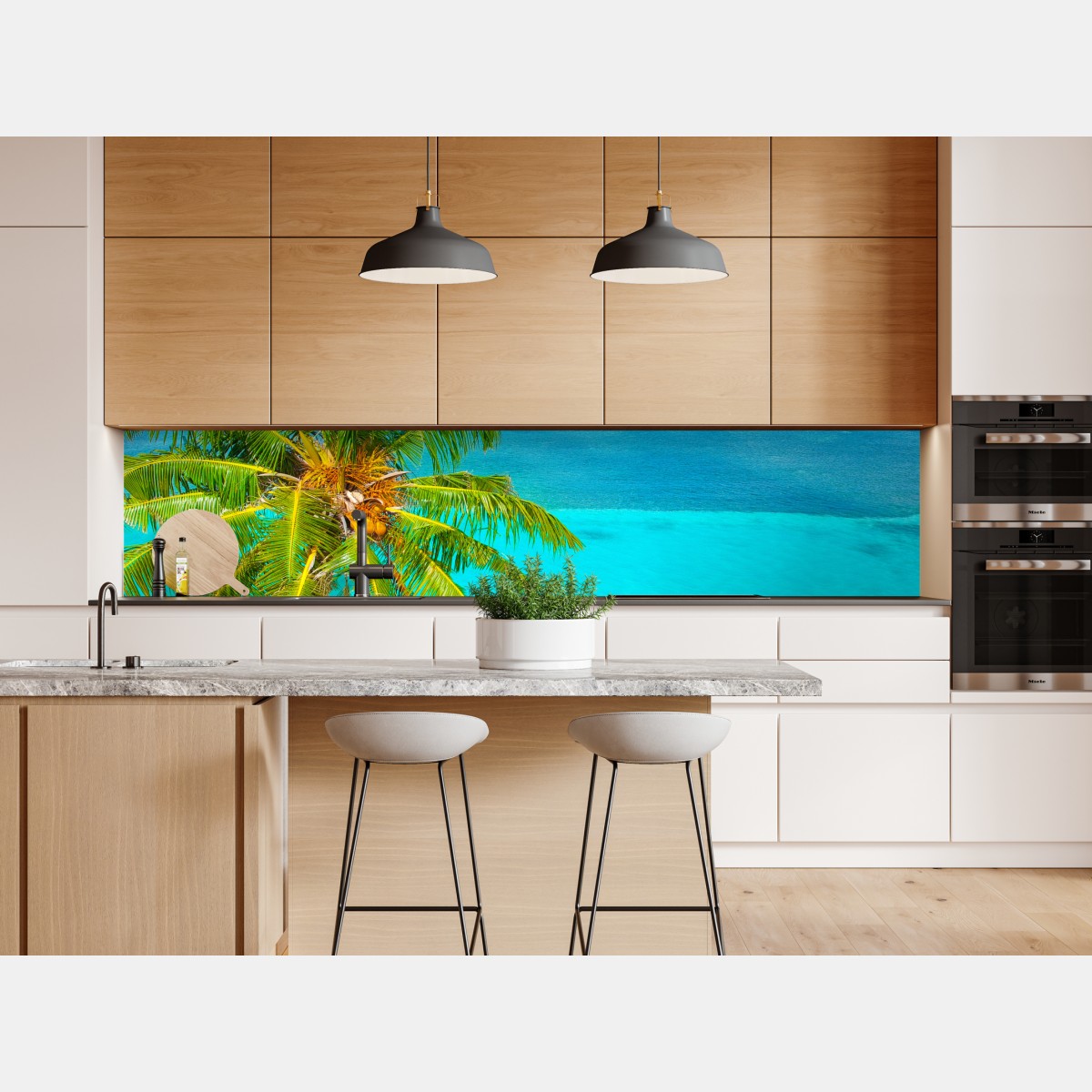 Naklejka repozycjonowalna tropikalna turkusowa plaża z palmą – Wallissimo® Naklejka repozycjonowalna tropikalna turkusowa plaża z palmą – Wallissimo®