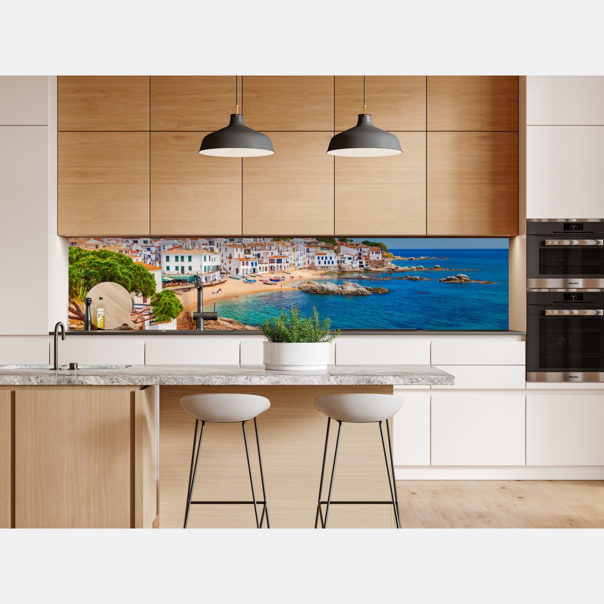 Naklejka repozycjonowalna słoneczna śródziemnomorska wioska nad morzem – Wallissimo® Naklejka repozycjonowalna słoneczna śródziemnomorska wioska nad morzem – Wallissimo®