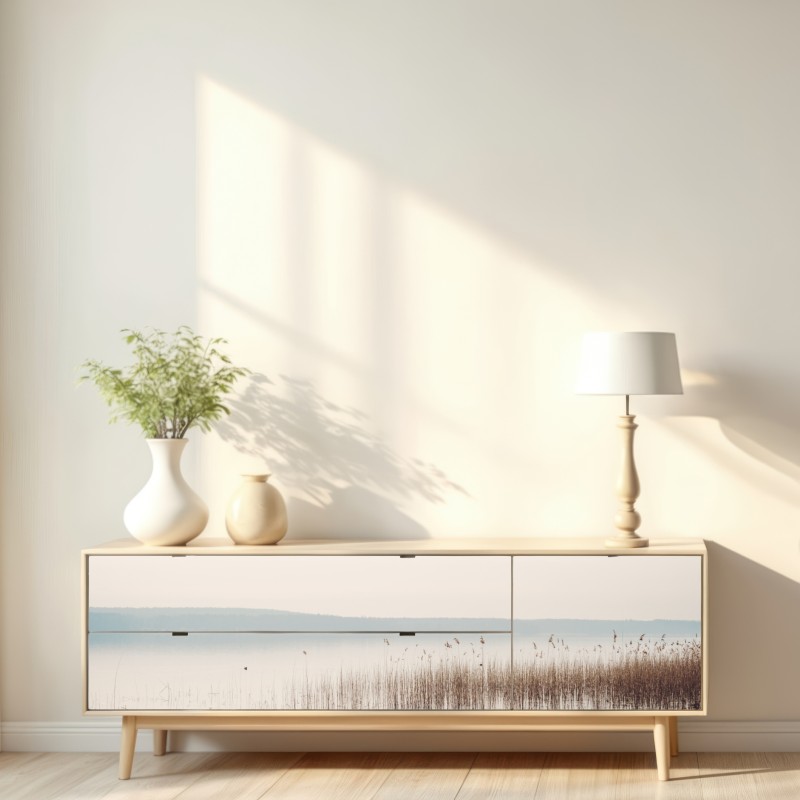 Naklejka repozycjonowalna spokojne trzcinowisko nad jeziorem – Wallissimo® Naklejka repozycjonowalna spokojne trzcinowisko nad jeziorem – Wallissimo®