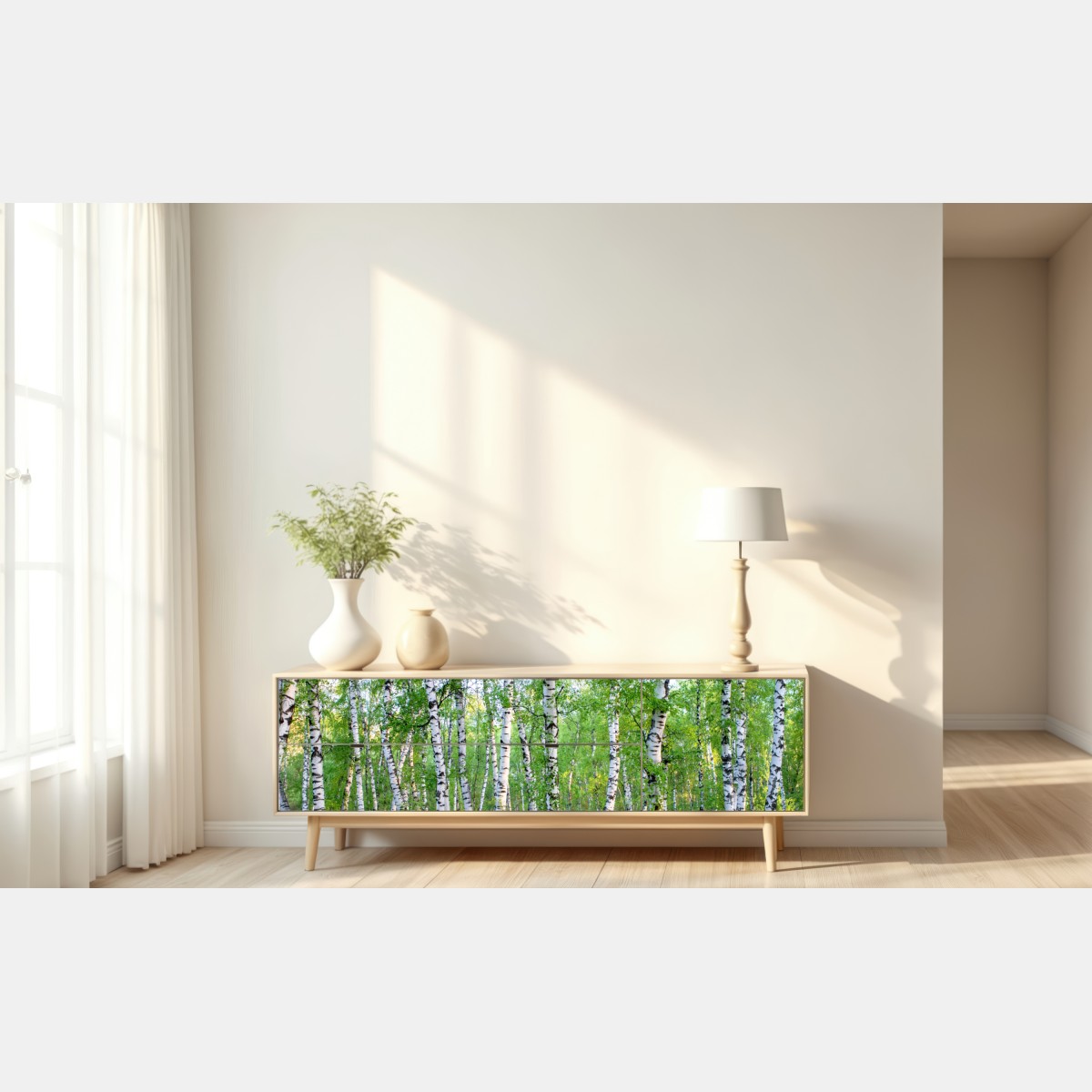 Naklejka repozycjonowalna spokojny brzozowy gaj latem – Wallissimo® Naklejka repozycjonowalna spokojny brzozowy gaj latem – Wallissimo®