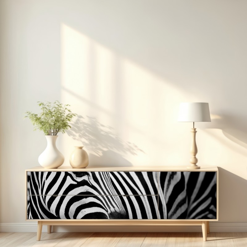 Naklejka repozycjonowalna zebra w monochromatycznych paskach – Wallissimo® Naklejka repozycjonowalna zebra w monochromatycznych paskach – Wallissimo®