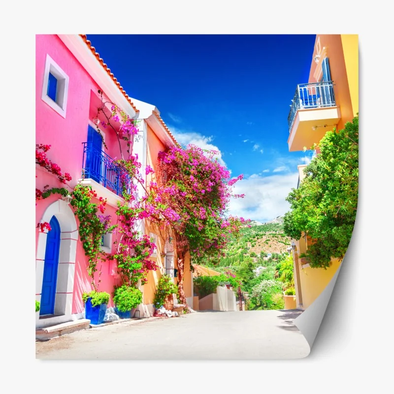 Naklejka repozycjonowalna kolorowa uliczka na Kefalonii