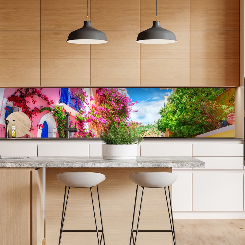 Naklejka repozycjonowalna kolorowa uliczka na Kefalonii