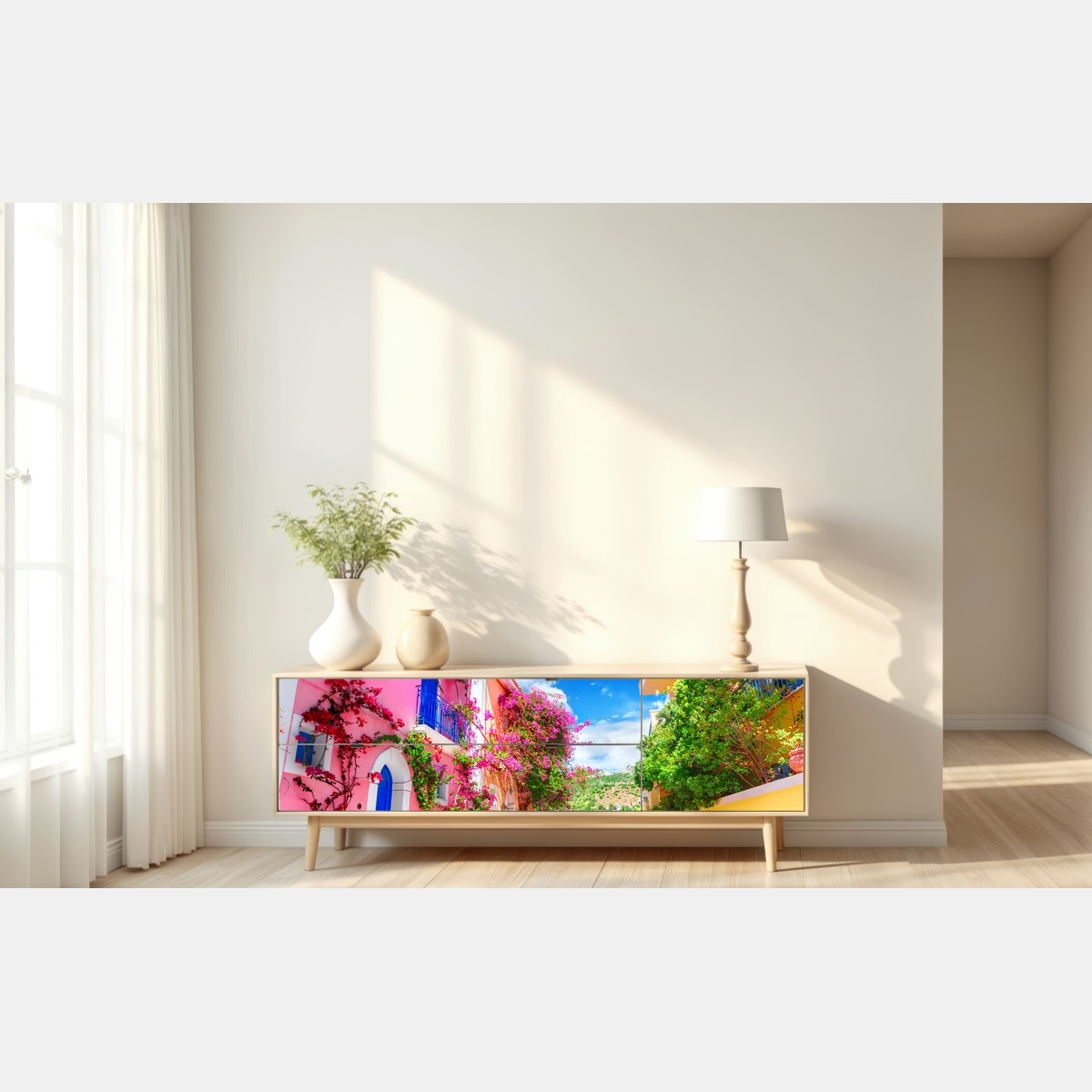 Naklejka repozycjonowalna kolorowa uliczka na Kefalonii – Wallissimo® Naklejka repozycjonowalna kolorowa uliczka na Kefalonii – Wallissimo®