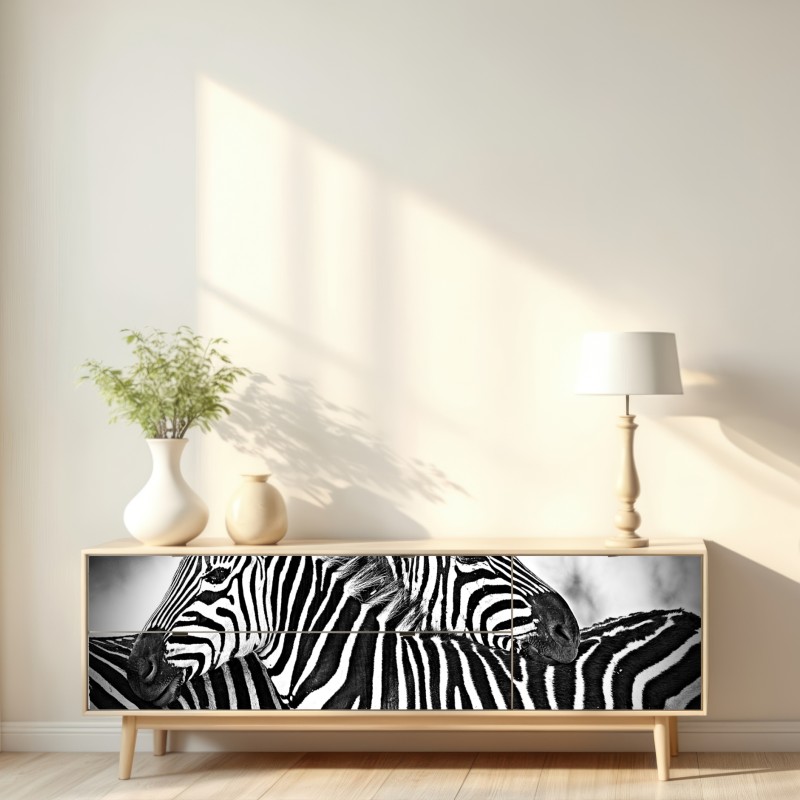 Naklejka repozycjonowalna bliski portret zebr czarno-biały – Wallissimo® Naklejka repozycjonowalna bliski portret zebr czarno-biały – Wallissimo®