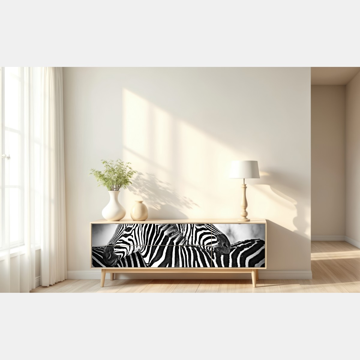 Naklejka repozycjonowalna bliski portret zebr czarno-biały – Wallissimo® Naklejka repozycjonowalna bliski portret zebr czarno-biały – Wallissimo®